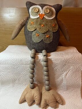 Owl Shelf Sitter Plush With Long Dangling Beaded Legs 14” Total Length